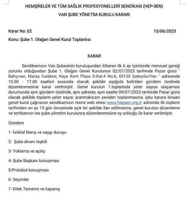Hep-Sen Van Şubesi 1. Olağan Genel Kurulu
