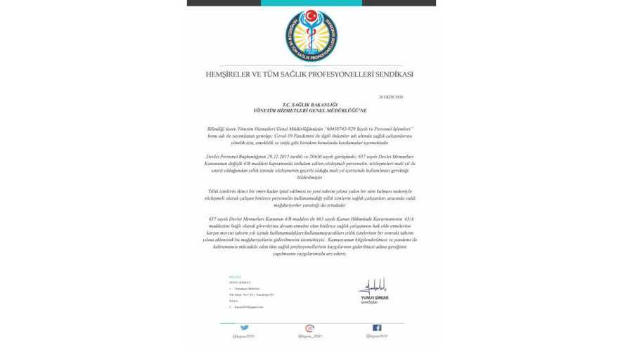 Sağlık Bakanlığı'na Yıllık İzinlerle İlgili Talep Mektubu